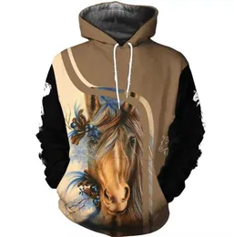 Anpassade hoodies tröjor Mens hoodie Flower Horse Color Matchning 3D Digital tryckt Animal Horse Men's Casual Pullover Treater