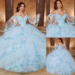 Charming Ball Gown Tiered Quinceanera Dresses Sequined 3D Appliqued Prom Gowns Beaded Sweetheart Neckline Tulle Sweet 15 Masquerade Dress