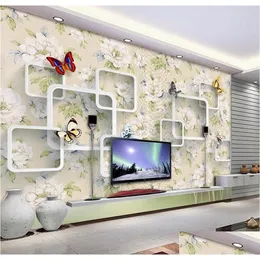 Wallpapers High Quality Customize Size Modern Retro Floral Butterfly 3D Tv Wall Wallpaper For Walls 3 D Living Room Drop Delivery Ho Dhugb