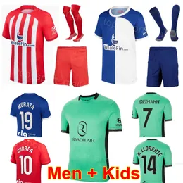 23-24 Club Atletico Madrids Soccer 7 Antoine Griezmann Jerseys Set 8 Saul Niguez 13 Jan Oblak 19 Alvaro Morata 14 Marcos Llorente 9 Memphis Depay Football Shirt Kits