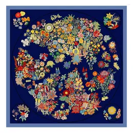 الأوشحة الربيع الخريف تويح وشاح الحرير 51in للسيدات مربع ضخم الدائرة الزهرية الزهور المطبوعة شال.