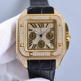Relógio de diamante masculino quartzo cronógrafo tamanho 45mm relógio de safira negócios conjunto completo de diamantes mostrador boutique relógio de luxo Homens de sucesso têm um relógio de designer de presente