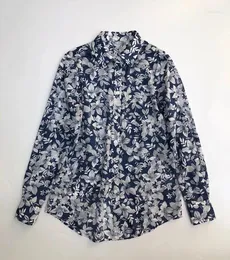 Women's Blouses ElfStyle Top Version Cotton Floral Printing Lapel Long Sleeve Shirt - 2023 Female French Style Blouse