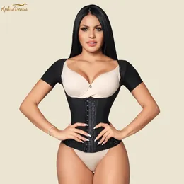 Waist Tummy Shaper Fajas Short Sleeve Breasted Trainer Top Body Sculpting Clothes Fitness Abdomen Sports Slimming Underwear 231024