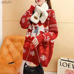 Women's Sweaters Autumn and Winter Christmas Elk Red Sweater Men Couple Lazy2023New Year Clothes Oversized Sweater Women Fashion Casual PulloversL231024