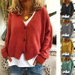 Женские свитера осень-зима Европейская и американская мода однотонный кардиган с v-образным вырезом свободный топ с длинными рукавами 231024