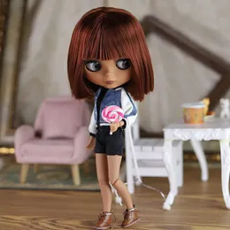 Куклы ICY DBS Blyth Doll 16 суставов, тело 30 см, черная кожа, зимний комплект, в комплект входит шляпа, игрушки BJD, модный подарок 231024