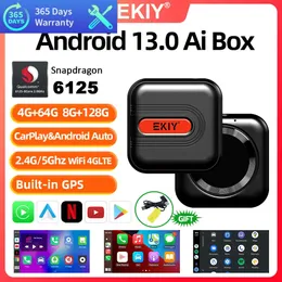 Novo carro qcm6125 ai caixa android 13.0 adaptador sem fio carplay android auto bluetooth multimídia vídeo usb player para carplay com fio