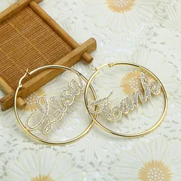 Hoop Huggie 40mm-100mm Crystal Name Earrings Nameplate Custom Hoop Earring for women Wedding Dubai Trendy Earrings boucle d'oreille femme 231023