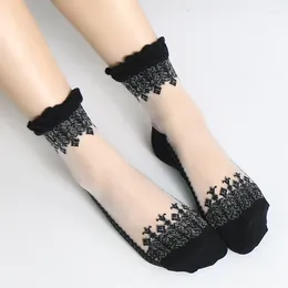 Women Socks 1Pair Lace Ruffle Ankel Sock Soft Comfy Sheer Silk Cotton Elastic Mesh Knit Frill Trim Transparent Women's 2023