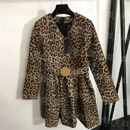 Sexig V Neck Women Dress Kjol Leopard Långärmad klänningar Casual Street Style Designer kjolar