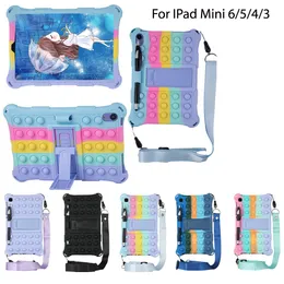 For iPad Mini 6 Case 8.3 Inch Mini 3 4 5 7.9" Kids Shockproof Kcikstand Tablet Cover Fidget Toy Push Bubble Cute Silicone Cases with Shoulder Straps