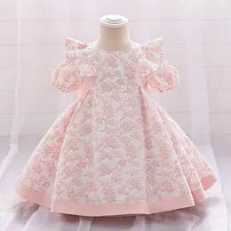 Dziewczyna sukienki z rękawem dziecięcym Bow One Year Wedding Girl's Wedding Princess Print Dress 70cm-90cm Słodka urocza suknia balowa
