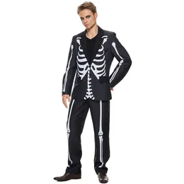 Cosplay Eraspooky Men's Suitmeister Halloween Sakull Suit Print Brint Blazer Bones Bonts اثنين