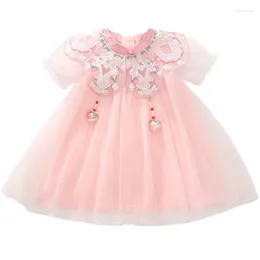 Flickaklänningar Barnkläder 2023 Summer Girls Dress Antique Fashion Pink Gaze Tutu Princess kjol