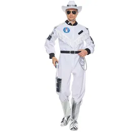 Cosplay Apagável Carnaval Festa Fantasia Vestido Masculino Espaço Cowboy Traje Estilo Interestelar Macacão Branco com Chapéu Halloween Stage Outfitscosplay