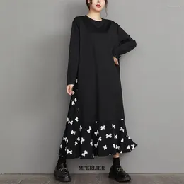 Casual Kleider Plus Größe 5XL 150 kg Herbst Kleid Frauen Rüschen Patchwork O Hals Langarm Schlanke Taille Elegante Vestidos mujer