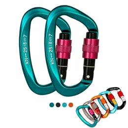 carabiners 1225kn السلامة المهنية السلامة carabiner d شكل مفتاح السنانير الألومنيوم تسلق الأمن قفل ماجستير في الهواء الطلق أدوات التخييم الصعود 231024