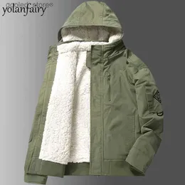 Herrarna ner parkas yolanfairy 2022 vinterjackor män parkor mens vadderade sidenliknande bomullsjacka man fleece tjock huva vattentät utkläder fq q231024