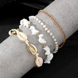 Anklets Summer Beach Stone Chain Anklet Set For Women Boho Shell Charm Ankle Armband på benhandgjorda modesmycken