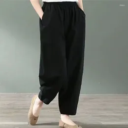 Women's Pants 2023 Spring And Autumn Simple High Waist Pocket Solid Loose Relaxed Slim Versatile Nine Split Wide Leg Harlan