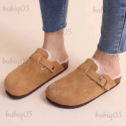 Slippers نساء كومور آر آراء السقوط الشتاء المنزل Cork Mule غامض شريط البطاطا أقفال أحذية داخلية وخارجية الدفء Zuecos Mujer T231024