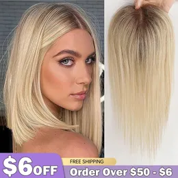 Koronkowe peruki 100 Remy Human Hair Toppers for Women Middle Part Blond Piece Przerzedzenie jedwabnej podstawy w 231024