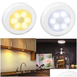 Night Lights 6Led Sensor Light Infrared Motion Bbs On And Off Closet Battery Power For Home Wall Lamp Cabinet Stair Decoration Light Dhlo0