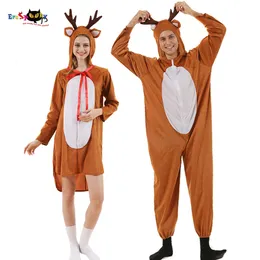 Cosplay Eraspooky 2021 Bonito Fantasia de Rena de Natal para Adultos Festa de Ano Novo Animal Macacão Homens Mulheres Casal Xmas Fantasia Dresscosplay