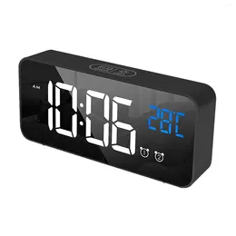 Table Clocks LED Alarm Electric Clock Multifunctional Exquisite Mirrored Surface Silent Bedside For Home Bedroom Office Decoration