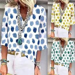 Etnisk kläder Summer Blus Tops Paisley Print Ruffle 2023 Women V Neck Long Floral Solid Pullover Loose Shirts Office Lady