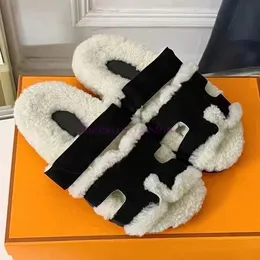 Designer casual fur slippers winter warm slide furry wool shoes luxury women ladies home fuzzy sandalen casual indoor flat schoenen platform fleece