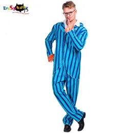 cosplay Moda Austin Powers anni '80 anni '70 Party Cosplay Blazer Suit Blu a strisce Costumi da discoteca Costume di Halloween per adulti per Mencosplay