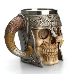 Кружки из нержавеющей стали, кружка с черепом, чашка для питья викингов, скелет, смола, пивная кружка, кружка, кофе, чай, подарок на Хэллоуин, барная посуда для напитков 231023