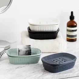 Soap Dishes Ceramic Soap Dish Double Layer With Drain Tray Soap Holder Sponge Storage Plate Bathroom Supplies 231024