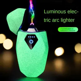 Lighters New Windproof Metal Pulse Flameless Electric Lighter USB Rechargeable LED Battery Display Touch Sensitive Dual Arc Gift