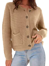 Maglioni da donna 2023 Cardigan con 2 tasche Autunno aperto sul davanti con bottoni a maniche lunghe Casual Maglioni in maglia grossa 231023