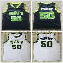 Stitched NCAA Mens Vintage Basketball Jerseys USNA College David 50 Robinson Jersey The Admiral Naval Academy Navy Midshipmen Blue White Shi