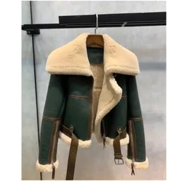 Womens Fur Faux Faux Green Short Jacket Winter Warm Warm Suede مبطن معطف نسائي كوري سميكة 231023