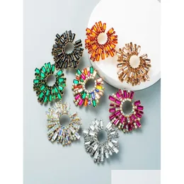 Stud Crystal Rhinestone Sunflower Studs Earrings Gift Luxury Fashion Metal Women Creative Colorf Earring Wedding Street Jewelry Earrin Otkty