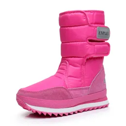 Botas de neve de lã de outono e inverno femininas vermelho rosa cáqui sapatos de algodão quente grossos botas femininas de cano médio sapatos de algodão grandes masculinos e femininos tamanho 36-41
