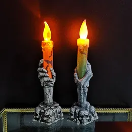 Decoração de festa Halloween LED Luzes Horror Skl Fantasma Segurando Lâmpada de Vela Feliz Holloween para Casa Casa Assombrada Ornamentos Drop Del Dhzjp
