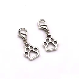 Charms 100st Hollow Dog Paw Floating Lobster Clasps Charm Hängsel smycken gör DIY handgjorda hantverk 11x27mm antika sier smycken juden dhcm0