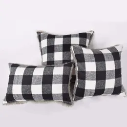 Pillow White And Black Lattice Sofa Bed Decorative Cover With Faux Fur Backing Throw Case Home Decor