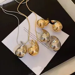 Yüksek cilalı kadınlar su damla gerdanlık kolye küpeler 750 paslanmaz çelik aşk 18k gümüş altın yok logo takı set Noel hediyesi