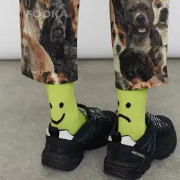 Calcetines perezosos de marca de moda, calcetines creativos divertidos con cara sonriente y llorando, calcetines deportivos para parejas de longitud media