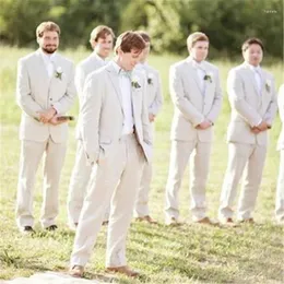 Men's Suits Summer Linen Ivory Men Beach Wedding For Man Tuxedos Bridegroom Groom Wear 2piece Prom Party Terno Blazer Masculino