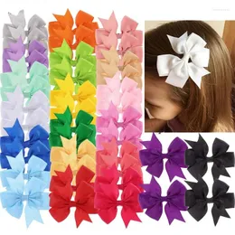 Hårtillbehör 2st 53 Färg Bow Hairn Pin For Girls Solid Ribbed Ribbon Hair Clip Fashion Accessory Children Headwear Daily Decoration