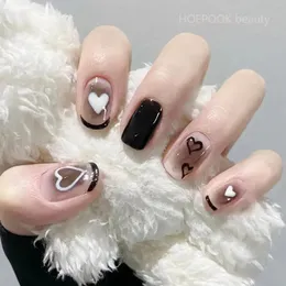 Falska naglar 24st Black Heart Coffin Cute Kawaii Press On Nail Tips Färdiga fullt omslag Konstgjorda falska naglar Sömlösa borttagbara falska naglar 231024