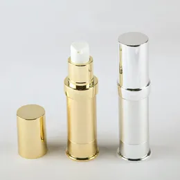Atacado 5ml 10ml garrafas de bomba vazias garrafa mal ventilada de prata dourada para recipiente de cosméticos de essência de emulsão cosmética